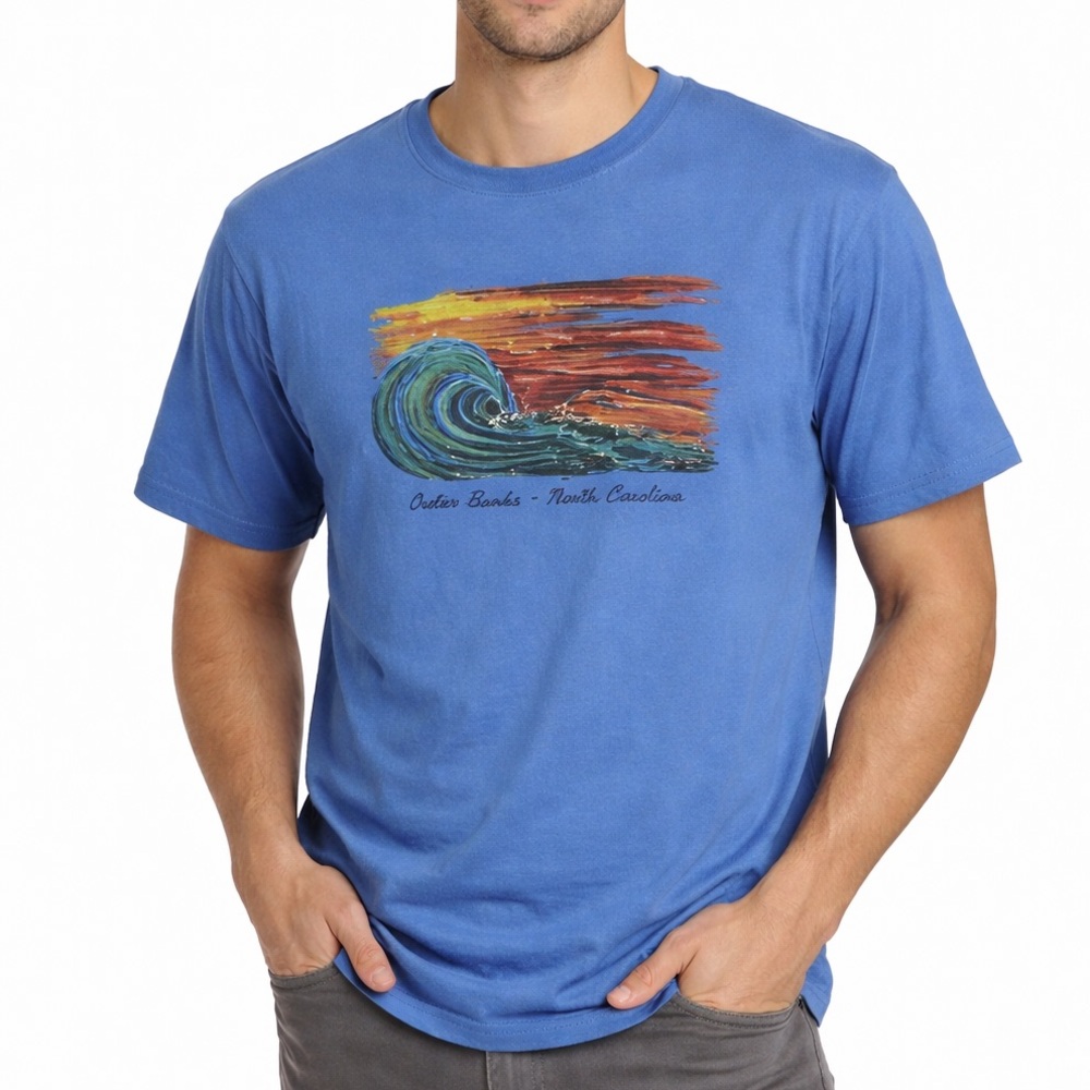 League‎ Outer Banks North Carolina Graphic T-Shirt Blue XL 100% Cotton Surf Wave